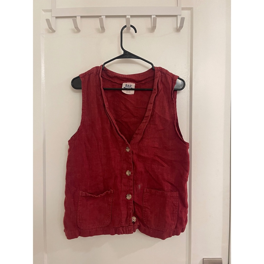 Vintage Linen Red Vest‎ Indie Summer Euro 70s Cottagecore Boho